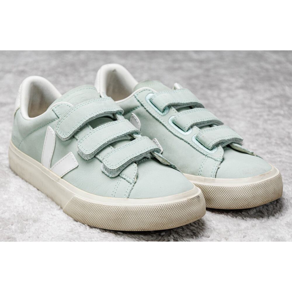 Veja Recife Matcha Green Nubuck White Leather Trainers Womens Size 7 EU 38